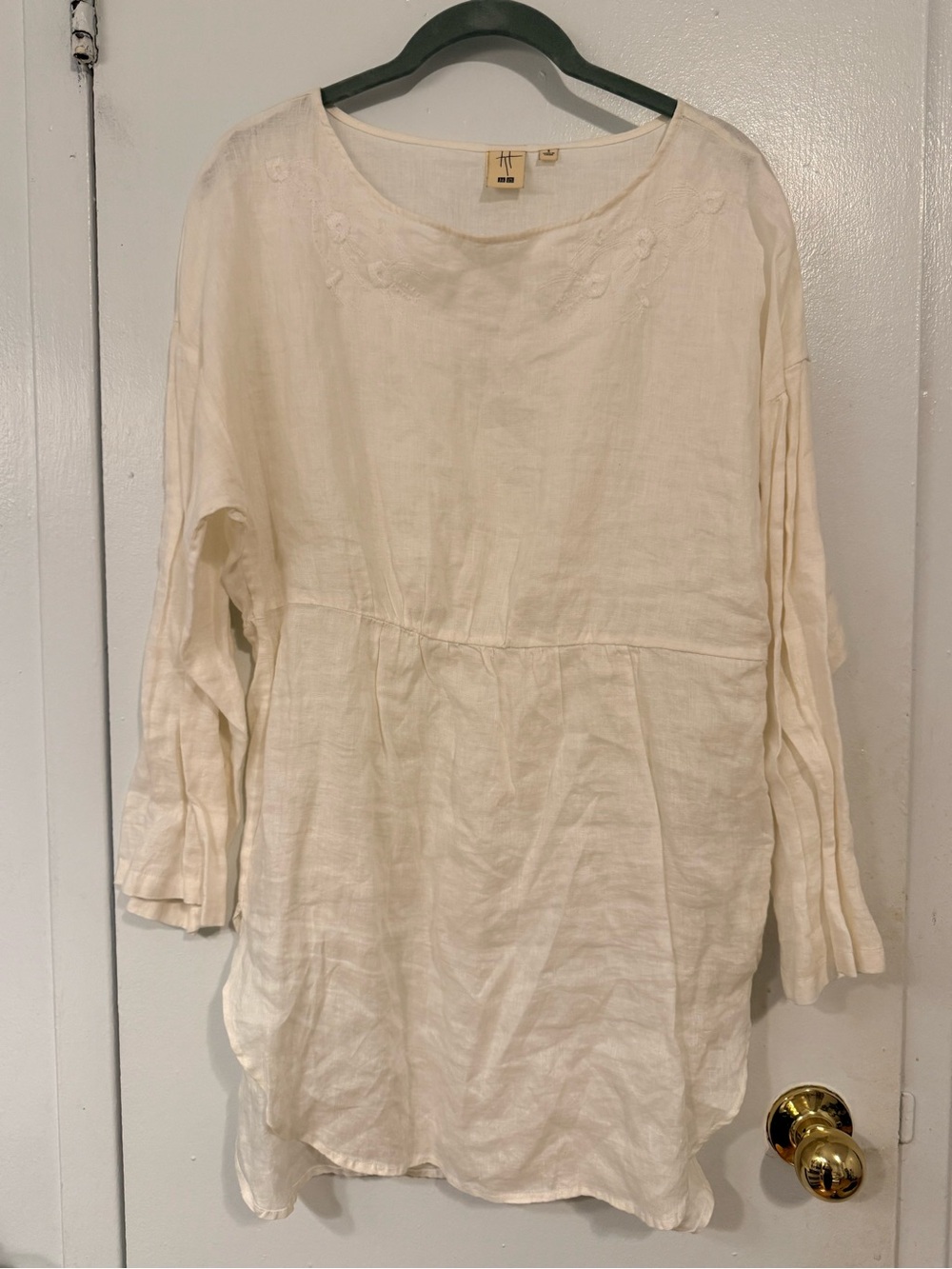 Uniqlo Light Cream Linen Peasant Top